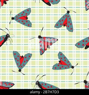 6-punkt-burnett Schmetterling nahtloser Vektor-Muster Hintergrund. Day Flying Moth Illustration.Scottish Coastal Insect Repeat Kulisse. Überall drucken für Stock Vektor