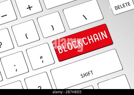 Blockchain - 3D-Computertastatur Stockfoto