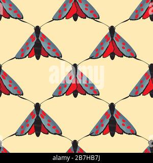 6-punkt-burnett Schmetterling nahtloser Vektor-Muster Hintergrund. Day Flying Moth Illustration.Scottish Coastal Insect geometrische Kulisse.All over Print Stock Vektor