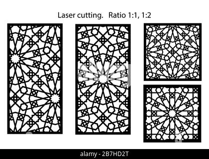 CNC-Satz dekorativer Vektorplatten für Laserschneiden. Stock Vektor