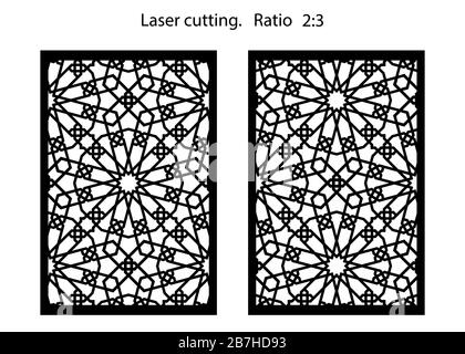 CNC-Satz dekorativer Vektorplatten für Laserschneiden. Stock Vektor