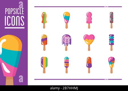 Paket mit Eiscremes Set Icons und Schriftzug Stock Vektor