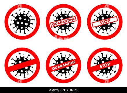 Virus-Konzept. Warnschild Coronavirus. Quarantänezone. Biohazard. Gefahr. Stopp. Banner, Hintergrund, Symbol. Biologisches Symbol auf weiß isoliert Stock Vektor