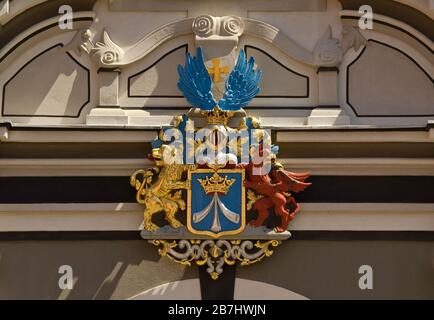 Wappen im Rathaus in Stralsund in Mecklenburg-Vorpommern, Deutschland Stockfoto