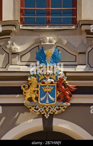 Wappen im Rathaus in Stralsund in Mecklenburg-Vorpommern, Deutschland Stockfoto