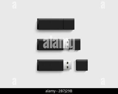 Leeres USB-Laufwerk hinten Design Mock Up Set, 3d-Rendering Stockfoto