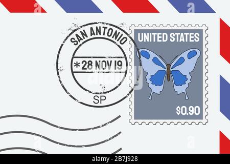 San Antonio, Texas Vector Portostempel - amerikanische Briefmarke auf einem Brief. Stock Vektor