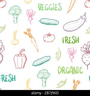 Pflanzliche Vektor. Doodle Gemüse Textur. Nahtlose Fashion Design. Stock Vektor