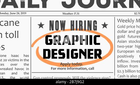 Grafikdesigner - Stellenangebot. Zeitung klassifiziert Anzeige Karrierechance. Stock Vektor