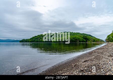 Wakoto-Halbinsel, auf der südlichen Seite des Kussharo-Sees. Akan Mashu National Park, Hokkaido, Japan Stockfoto