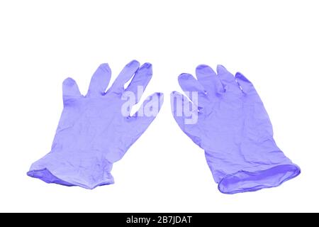 Blaue Handschuhe des Chirurgen isoliert auf weißem Hintergrund Stockfoto