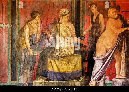 Das antike römische Fresko in Pompeji zeigt ein Detail des Mysterienkults des Dionysos Stockfoto