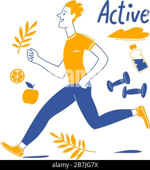 Motivierendes Vektordesign mit aktivem Lebensstil und Running man Stock Vektor