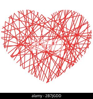 Auf weißem Hintergrund isoliertes Herzvektor-Symbol. Logo mit roter Zeichenfolge im Herzen. Stock Vektor