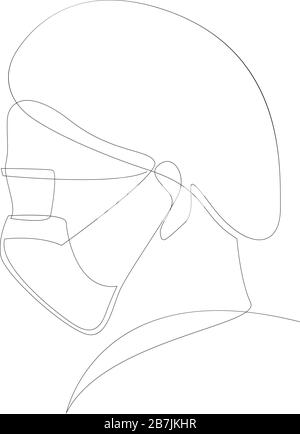 Eine medizinische Gesichtsmaske mit kontinuierlicher Linienzeichnung. Konzept von Coronavirus. Kontinuierliche, einzeilige Chirurgen, handgezeichnete Bildsilhouette. Linie ar Stock Vektor