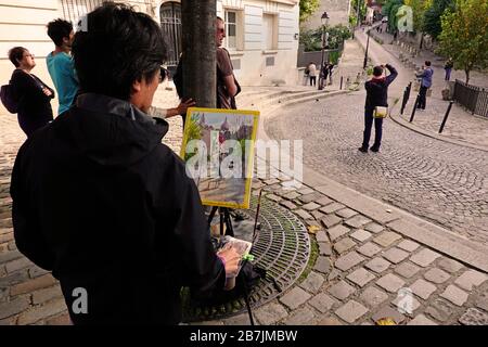 Künstler Malerei auf Paris Frankreich Straße Stockfoto