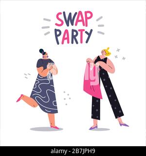 Umweltbewusste Mädchen auf der Mode-Swap-Party Stock Vektor