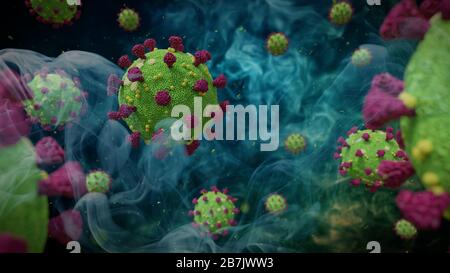 Covid-19 Coronavirus, Virus, das akute Atemwegsinfektionen verursacht, und der verbreitete Erreger der Erkältung, Sars-CoV-2 Stockfoto