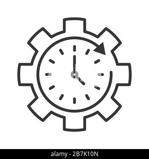 Symbol für die Einstellung der Uhr in flacher Linienführung. Symbol für Zeiteinstellung. Vektorgrafiken. Symbol für lineare Uhr. Stock Vektor