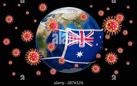 Globales pandedmisches Coronavirus/Grippeausbruch - Australien - 3D-Abbildung Stockfoto