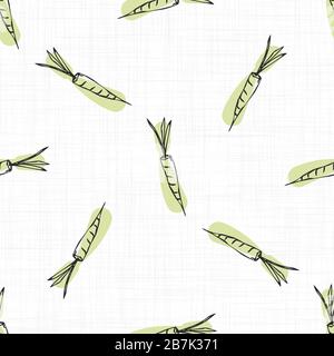 Handgezeichnetes, skurriles Karotten-Gingham-Seamless-Muster. Vector Vintage Karomuster im Retro. Tischdecke auf dem grünen Bauernmarkt. Skizzenhaft gezeichnet Stock Vektor