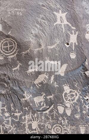 Indische Petroglyphen, Zeitung Rock State Park, Utah, USA Stockfoto