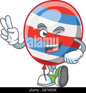 Ein fröhliches Design mit einem Ballonmaskottchen am Unabhängigkeitstag, das seine beiden Finger zeigt Stock Vektor