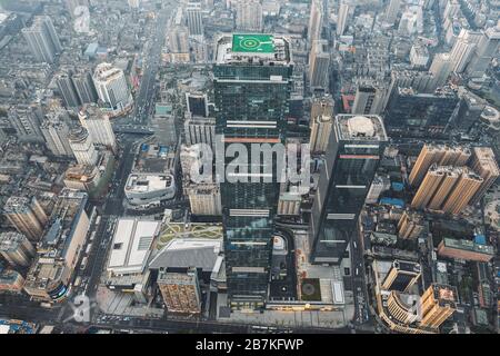 --FILE--eine Luftansicht des Changsha International Finance Square Tower T1, der der höchste Wolkenkratzer ist, provinziell und das zehnthöchste Gebäude Stockfoto