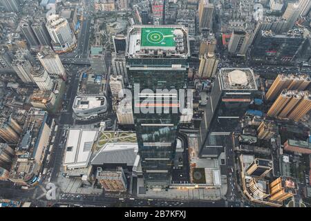 --FILE--eine Luftansicht des Changsha International Finance Square Tower T1, der der höchste Wolkenkratzer ist, provinziell und das zehnthöchste Gebäude Stockfoto