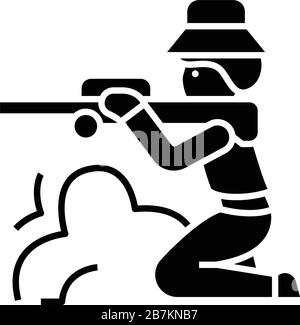 Waffenshooter, schwarze Ikone, Konzeptabbildung, Vektor-Flachsymbol, Glyph-Zeichen. Stock Vektor