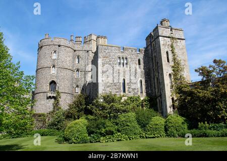 Windsor, Großbritannien - 14. Mai 2019: Windsor Castle an einem sonnigen Tag im Frühjahr Stockfoto