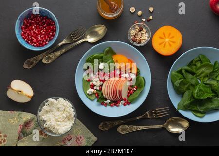 Frühstück, Rezept, Salat, Konserven, Smoothie, Platte, Gewichtsverlust, Imbiss, Diätplatte, Joghurt, Protein Stockfoto