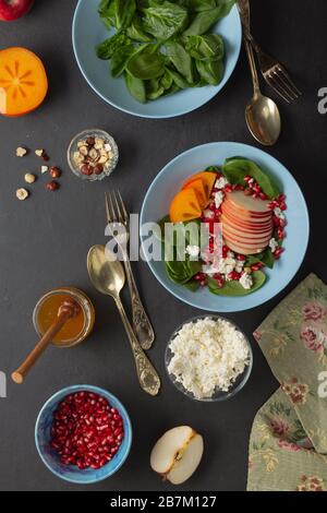 Frühstück, Rezept, Salat, Konserven, Smoothie, Platte, Gewichtsverlust, Imbiss, Diätplatte, Joghurt, Protein Stockfoto
