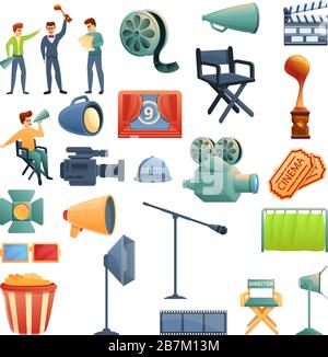 Set mit Symbolen für den Bühnenleiter. Cartoon-Set mit Vektorsymbolen für das Webdesign Stock Vektor