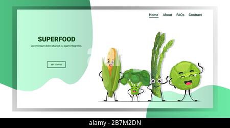 Süße, frische Maiskohl Spargel- und Kohlfiguren stehen zusammen lecker Maskottchen Gemüse personages gesundes Lebensmittelkonzept horizontale Kopie Raum Vektor Illustration Stock Vektor