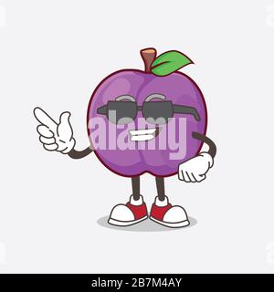 Ein Bild von Plum Fruit Cartoon Maskottchen mit schwarzer Brille Stockfoto