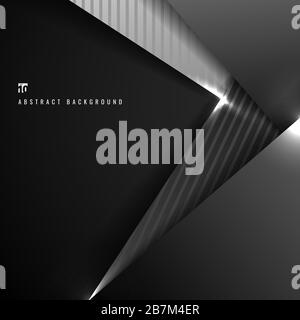 Abstraktes schwarzes und graues geometrisches Dreieck überlappendes Maßbild 3D-Papier auf dunklem Hintergrund. Vektorgrafiken Stock Vektor