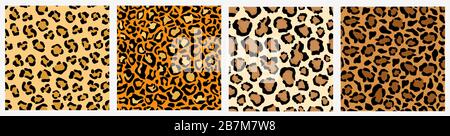 Set aus verschiedenen Leopardenfell nahtlose Muster farbige Dekoration exotische Vorlage Stock Vektor