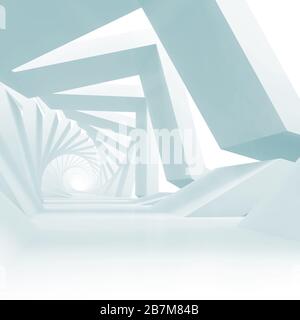 Abstrakter verdrehter Tunnelhintergrund. Blau getonte 3D-Darstellung im Quadrat Stockfoto