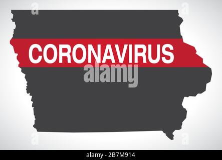 Iowa USA Bundeslandkarte mit Coronavirus Warnillustration Stock Vektor