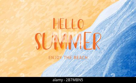 Sommerbanner oder Poster mit Meereswelle und Strand im Wasserfarben-Stil. Stock Vektor
