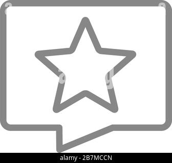 Sprechblase mit einem Sternsymbol. Qualitätskontrolle, zu Favoriten hinzufügen, Kundenbewertung, Bewertungssymbol Stock Vektor