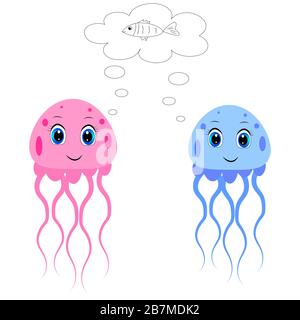 Niedliche Quallen Cartoon Vektor Illustration Stockfoto