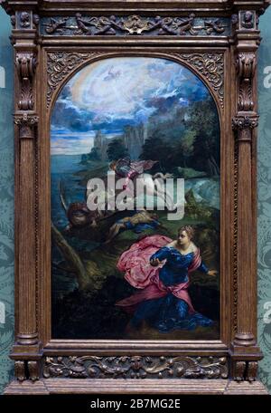 Der heilige Georg und der Drache, Jacopo Tintoretto, ca. 1555, Stockfoto