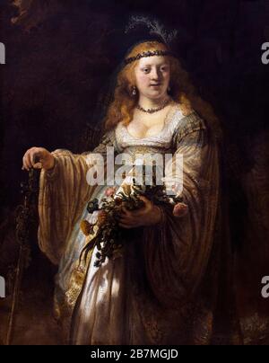 Saskia van Uylenburgh in Arcadian Costume, Rembrandt, 1635, Stockfoto