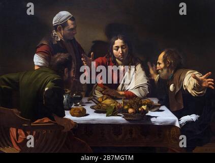 Abendessen in Emmaus, Caravaggio, 1601, Stockfoto