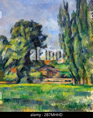 Landschaft mit Pappeln, Paul Cezanne, ca. 1885, Stockfoto