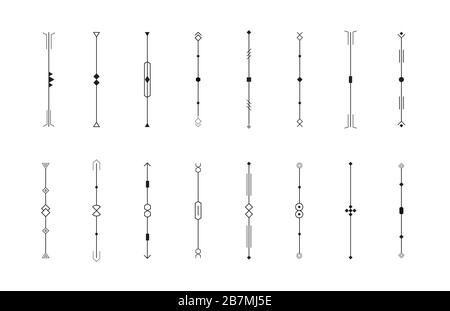Vertikale Trennelemente Set, dekorative Rahmen Kollektion, klassische Scrollbar-Vorlagen für Web, Musik-Lautstärkeregelung Grafikelement, vektorisolierte Linien Stock Vektor