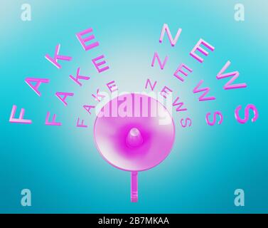 Gefälschter Nachrichtentext und Megafon, 3D-Rendering Stockfoto