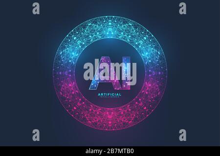 Künstlicher Intelligenz Logo Plexus-Effekt. Konzept für künstliche Intelligenz und maschinelles Lernen. Vektorsymbol AI. Neuronale Netzwerke und ein weiteres modernes Stock Vektor